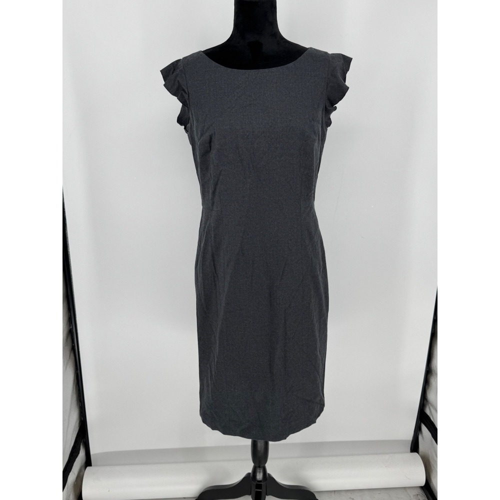 Talbots Women's Italian Flannel Gray Flutter Sleeve Sheath Dress Size 8 Zip L5